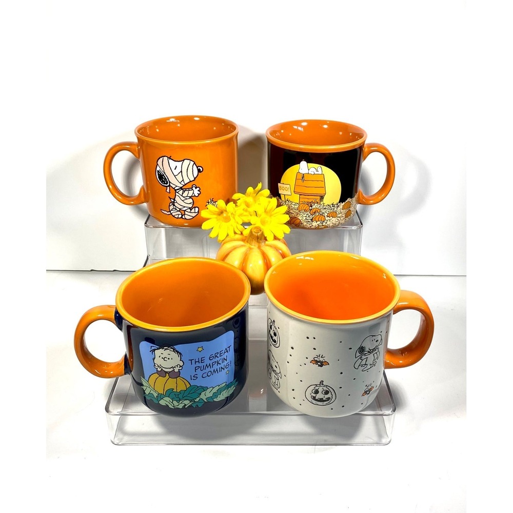 Peanuts Snoopy Halloween Mug Set 4 Great Pumpkin Linus Sally Ceramic Coffee Cups